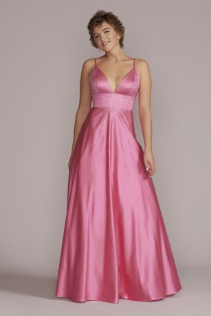 V-Neck Crystal Embellished A-Line Prom Gown | David's Bridal